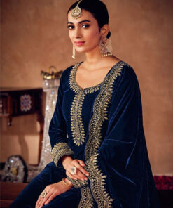 LT NITYA D.NO 3100-A INDIAN WOMEN GOLDEN EMBROIDERY FESTIVAL WEAR VELVET PALAZZO SUIT WINTER COLLECTION